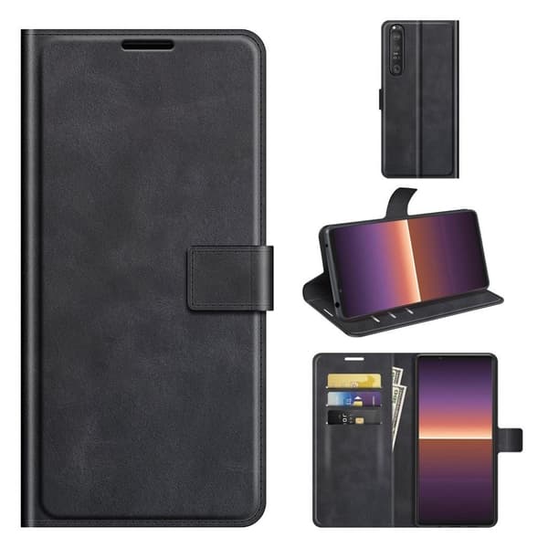 Wallet-style Lær Etui til Sony Xperia 1 III - Svart Black