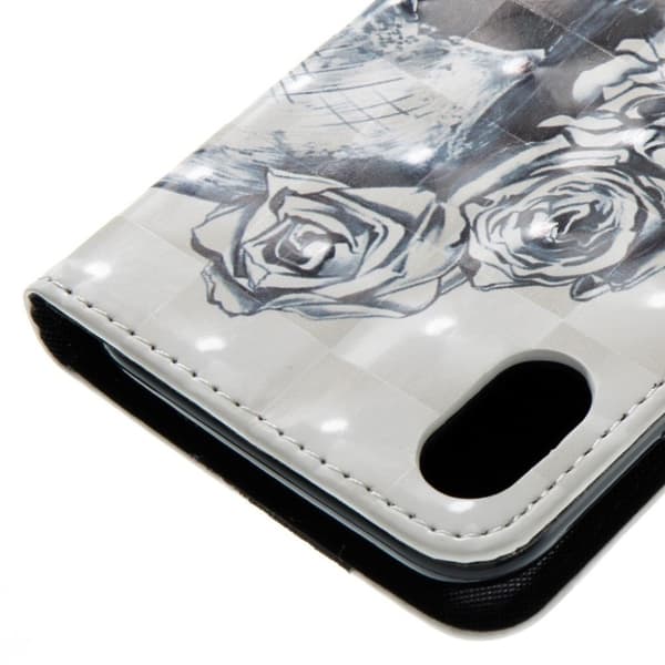 iPhone Xs Max læder flip cover med mønsterprint - Kranie Og Blomst Multicolor