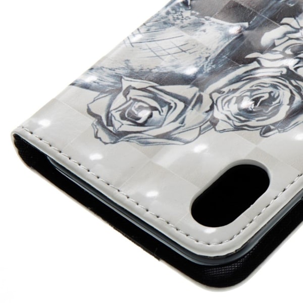 iPhone XS Max mobilfodral syntetläder silikon stående plånbok ljusdekor - Döskalle och blommor multifärg
