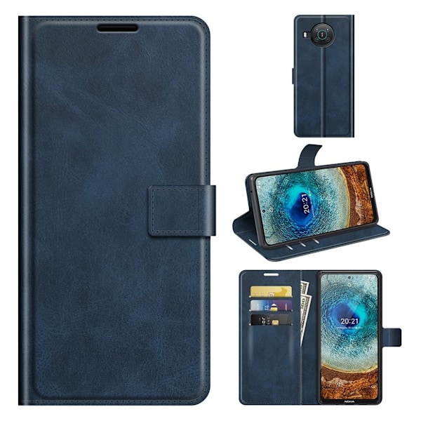 Hållbart konstläder Nokia X10 / Nokia X20 fodral med plånbok - Blå Blå