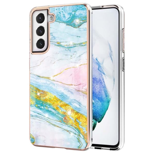 Marble Samsung Galaxy S21 FE Etui - Grøn og Gul Marmor Haze Multicolor