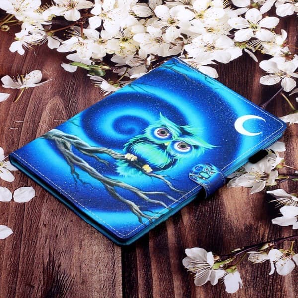 Samsung Galaxy Tab S7 trykning læder flip etui - ugle In A gren Blue