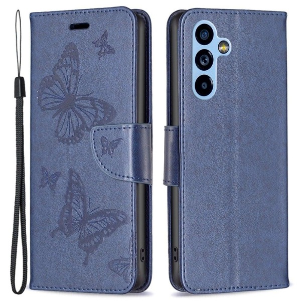 Butterfly läder Samsung Galaxy A54 fodral - Blå Blå