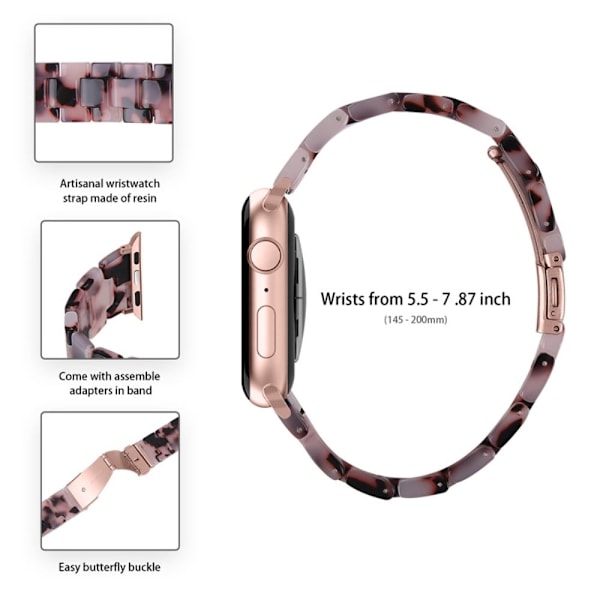 Klockarmband med 3 pärlor i resin och genomskinligt fodral för Apple Watch Series 3/2/1 42mm - Rosa / Svart Rosa