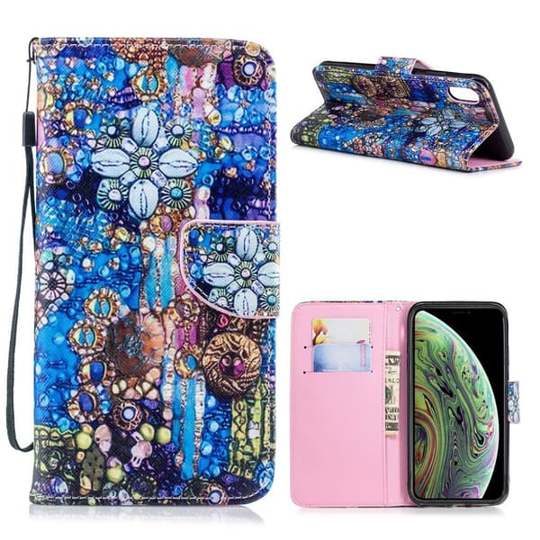 iPhone Xs Max mønstret kryds tekstur læder flip cover - Abstrakt Maleri Multicolor