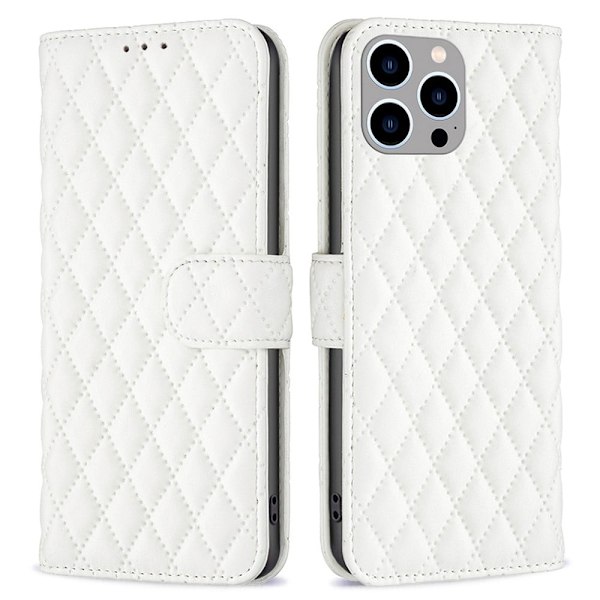 Rombemønster, matt flip-deksel for iPhone 14 Pro Max - Hvit White