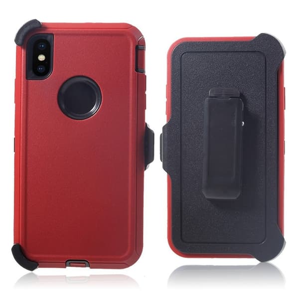 iPhone Xs Max heavy duty kickstand hybrid etui - Rød/Sort Transparent
