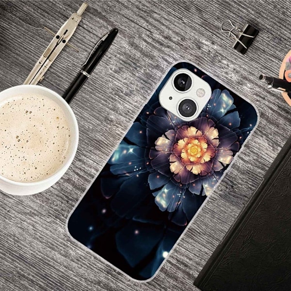 Deco iPhone 14 Plus skal - Gyllene Blomma Svart