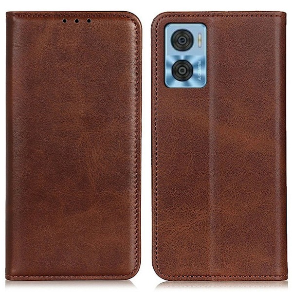 Flip Etui med Pung i Ægte Læder til Motorola Moto E22i / E22 - Kaffe Brown