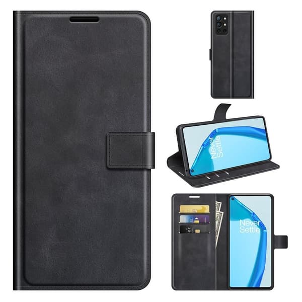 Wallet-style Lær Etui til OnePlus 9R - Svart Black