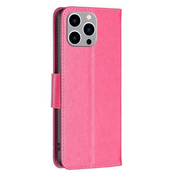 Butterfly läder iPhone 14 Pro Max fodral - Rosa Rosa