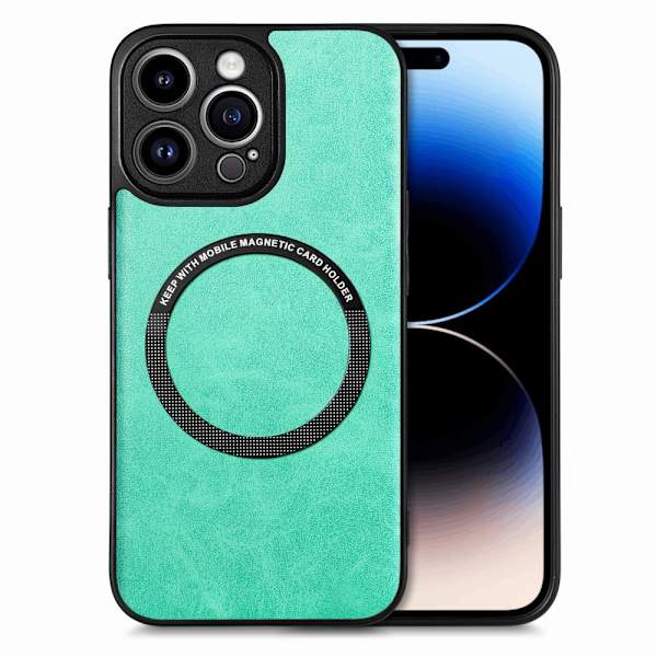 Magnetiskt mobilskal i premium PU-läder för iPhone 15 Pro - Grön Grön