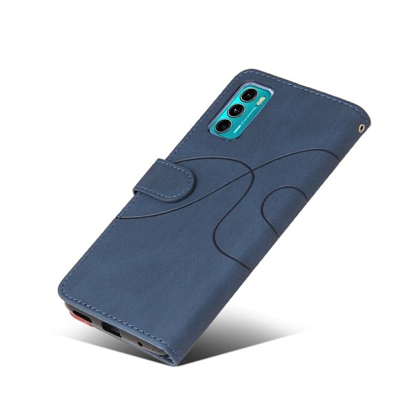Texturerat läder Motorola Moto G40 Fusion / Motorola Moto G60 fodral med handledsband - Blå Blå