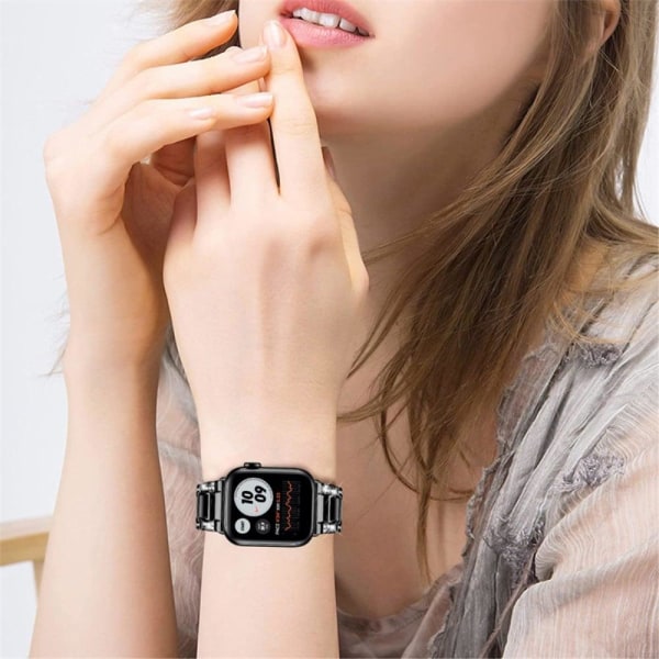 Apple Watch (45 mm) urrem i rustfrit stål med rhinestone-dekor - Black