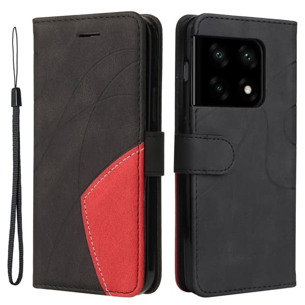 Teksturert læretui med stropp for OnePlus 10 Pro - Svart Black