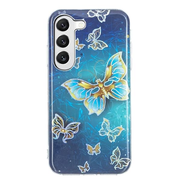 Deco Samsung Galaxy S23 Etui - Electroplated Sommerfugle Blue
