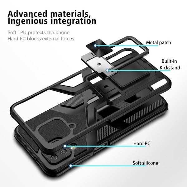 Shockproof Hybrid Suojakuori With Kickstand For Samsung Galaxy A12 5G - Musta Black