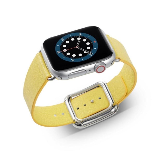 Apple Watch 42mm - 44mm mikrokuituinen nahkaranneke + solki ruostumatonta terästä - Keltainen Yellow