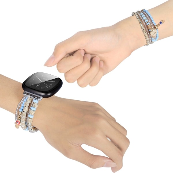 Fitbit Sense 2 / Versa 4 klockarmband med dekorativa pärlor och agat - Blå Blå