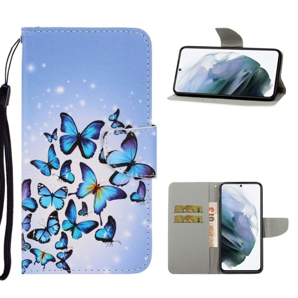 Wonderland Samsung Galaxy S21 FE Flip etui - Blå sommerfugl Blue