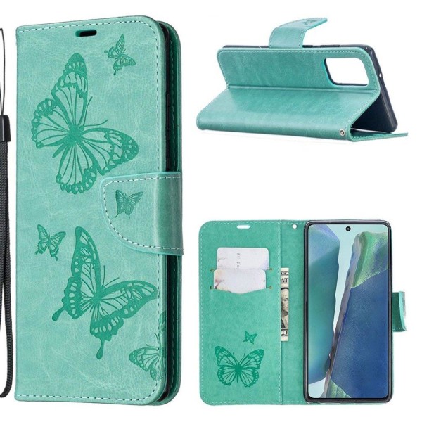 Butterfly Samsung Galaxy Note 20 Flip Etui - Grøn Green