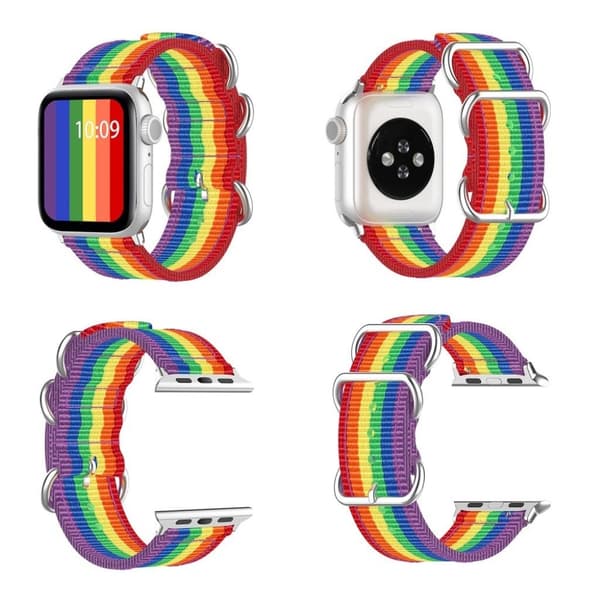 Apple Watch Series 5 44mm stripe mönster nylon klockarmband - Rainbow Color multifärg