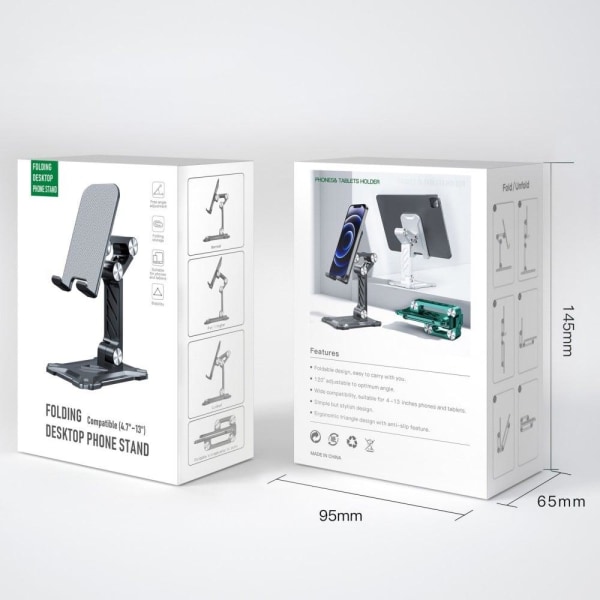 Universal folding desktop stand for Phone and Tablet - Black Svart