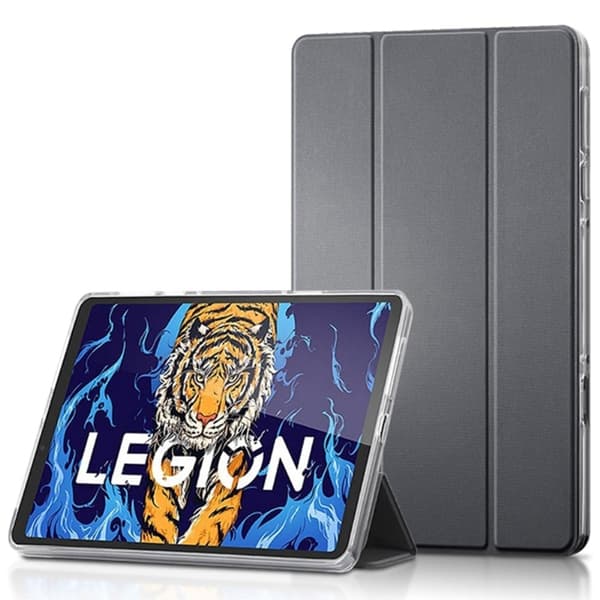 Tri-fold Leather stander etui til Lenovo Legion Y700 - Grå Silver grey