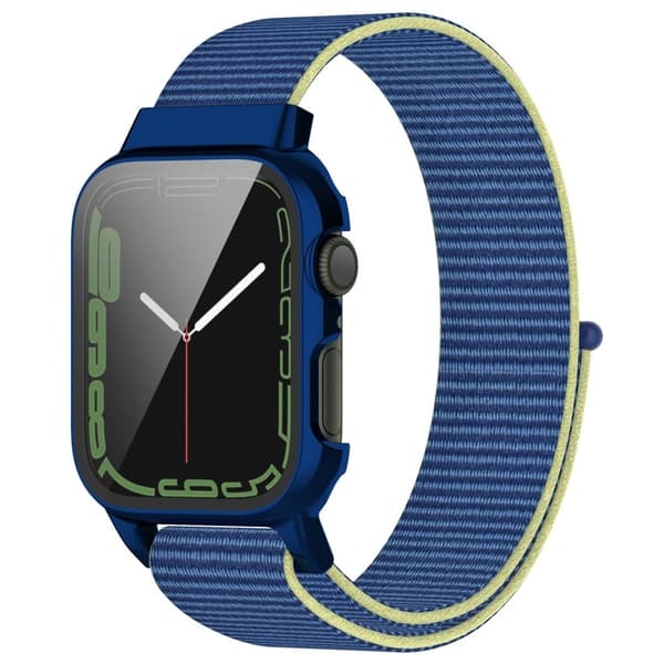 Apple Watch (45 mm) nylon-urrem + hærdet glas - Havblå Blue