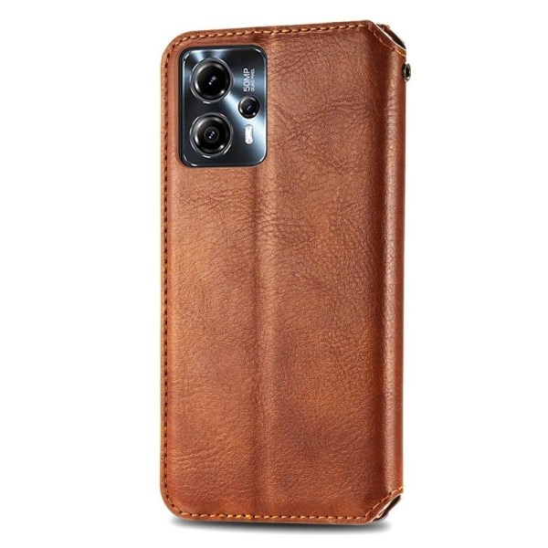 Læder Etui med A Stilfuldt Rhombus Tryk til Motorola Moto G23 / G13 - Brun Brown
