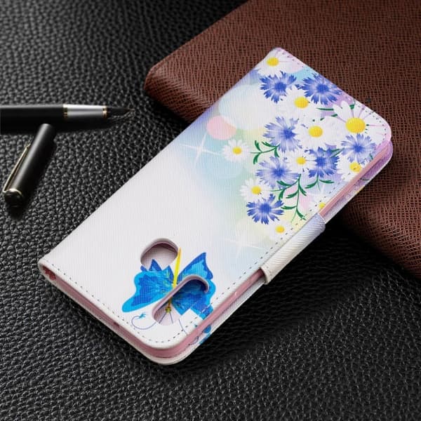 Wonderland Samsung Galaxy A20e flip veske - Blå sommerfugl og blomster Multicolor