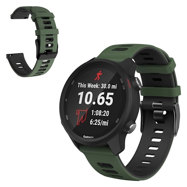 22mm Universal tofarvet sporty silikone urrem - Militærgrøn / Sort Green
