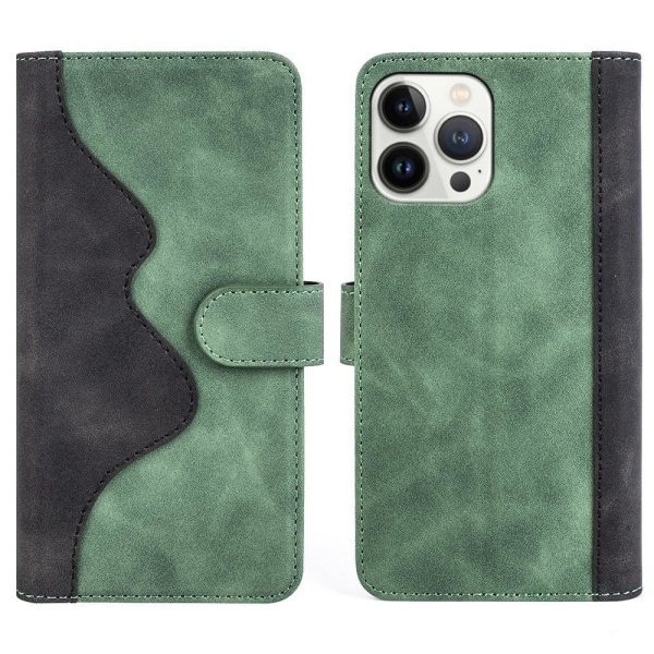 Tvåfärgat iPhone 13 Pro Max fodral i läder - Grön Grön