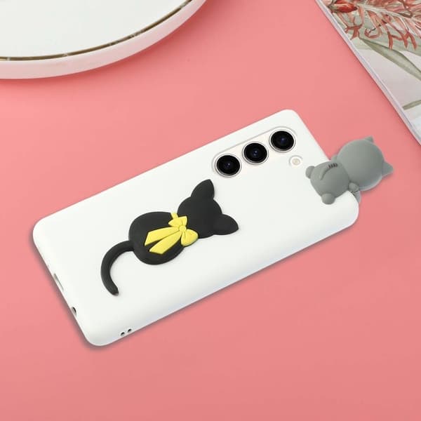 Cute 3d Samsung Galaxy S23 Plus Etui - Sort Kat White