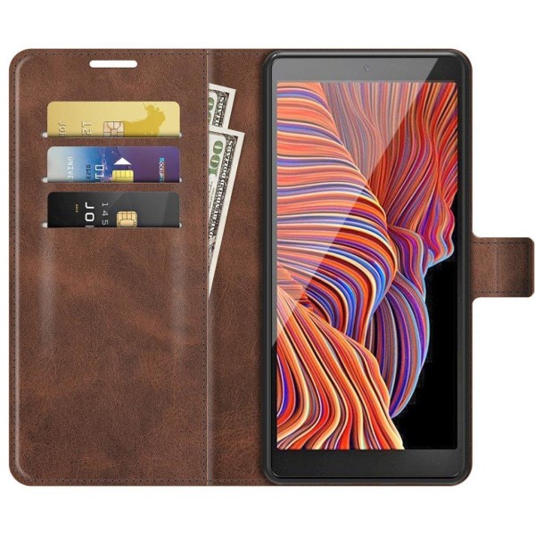 Hållbart konstläder Samsung Galaxy Xcover 5 fodral med plånbok - Brun