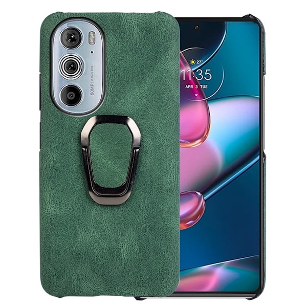 Stötsäkert läderfodral med oval kickstand för Motorola Edge 30 Pro - Grön Grön
