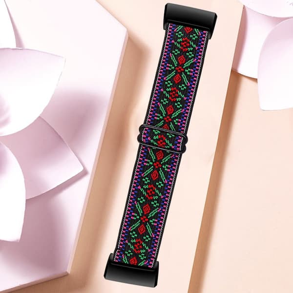 Fitbit Charge 4 / 3 elastisk nylonrem med mönster - Tri-Color Tribal Blommönster multifärg