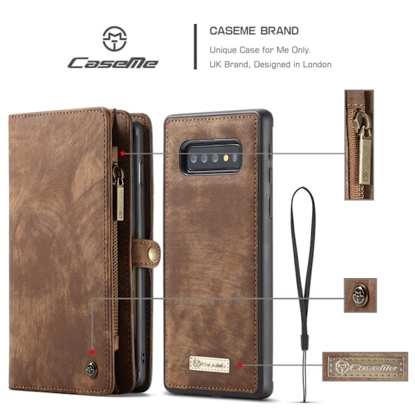 CASEME Samsung Galaxy S10 multifunktionellt split läder fodral - Brun Brun