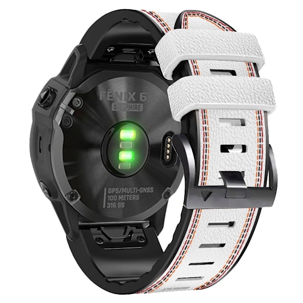 22 mm trefarvet læder med silikone-urrem til Garmin- og Coros-ure - Hvid White