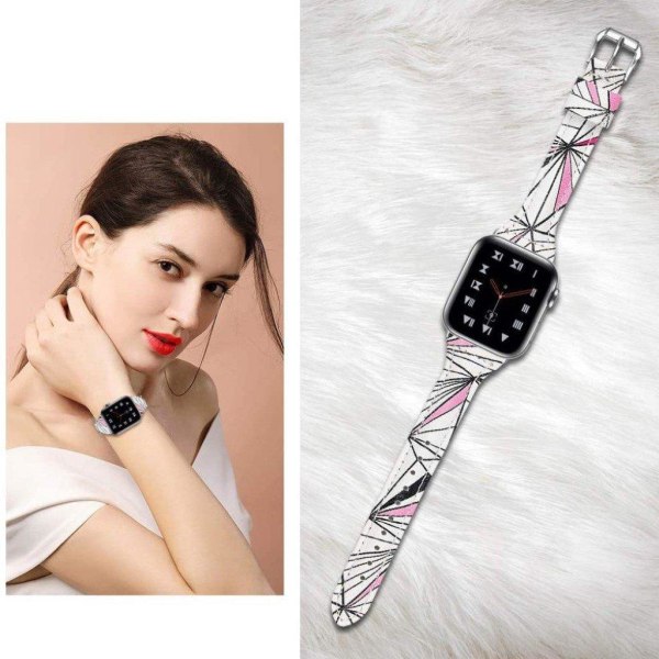 Apple Watch 40mm geometrisk læderurrem - Hvid / Lyserød White