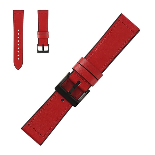 22mm stitching décor läder klockarmband - röd Röd