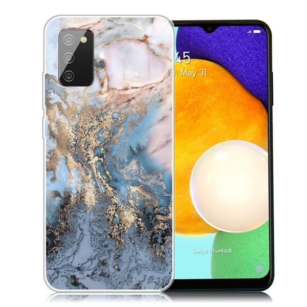 Marble design Samsung Galaxy A03s cover - Blålig Guldmarmor Multicolor