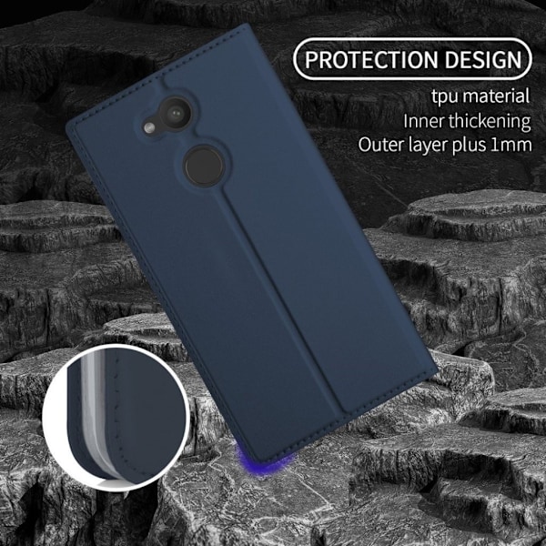 Sony Xperia L2 etui i læder med kortholder og stand - Mørkeblå Blue