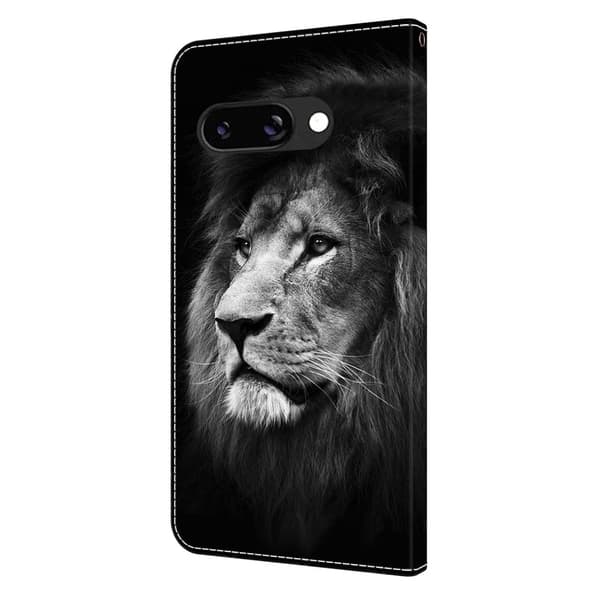 Google Pixel 9a Plånboksfodral Mönster Tryck Stativ Läder Flip Telefonskal - Lejon Silvergrå