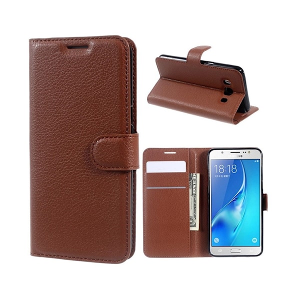 Mankell læder-etui med litchi overflade til Samsung Galaxy J5 (2016) - Brun Brown