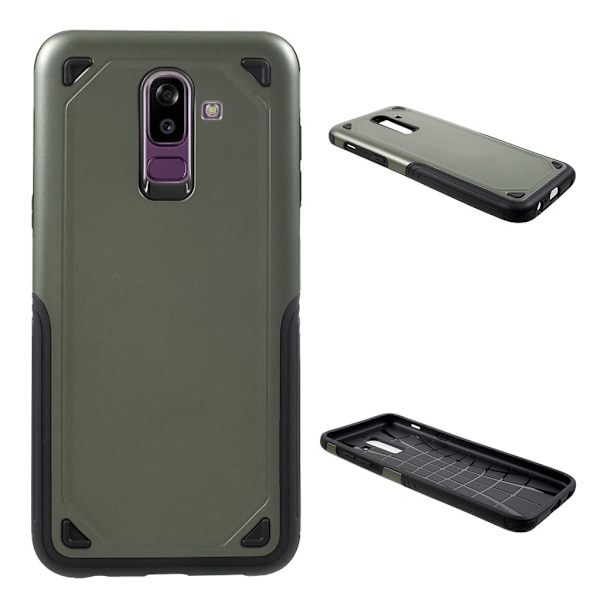 Samsung Galaxy J8 (2018) beskyttelsesetui i kombimaterialer med nupret ameringaoverfalde - Army Grøn Green