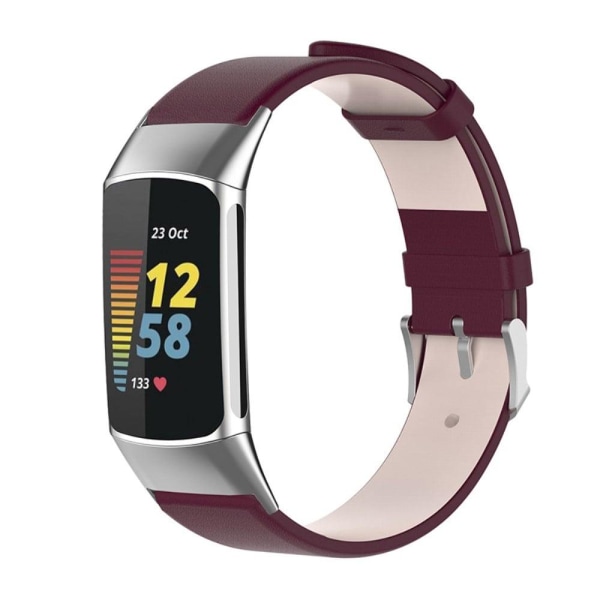 Fitbit Charge 5 aito nahkakellon hihna - Viininpunainen Red