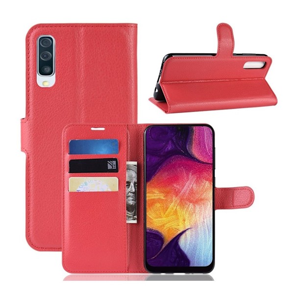 Samsung Galaxy A50 Litchi läderfodral - Röd Röd