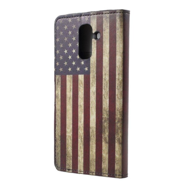 Samsung Galaxy A6 Plus beskyttelsesetui i kunstlæder med printet mønster samt pung og stativ - USA flag Multicolor