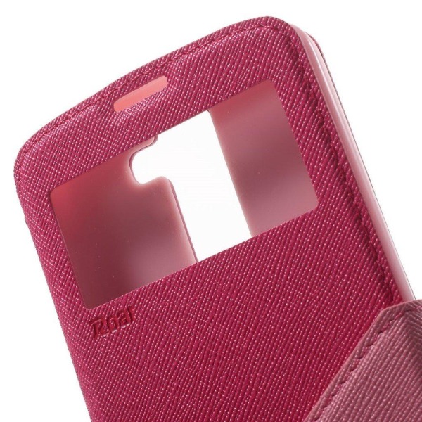 Roar Korea LG K8 Fönster Läderfodral - Varm Rosa Rosa